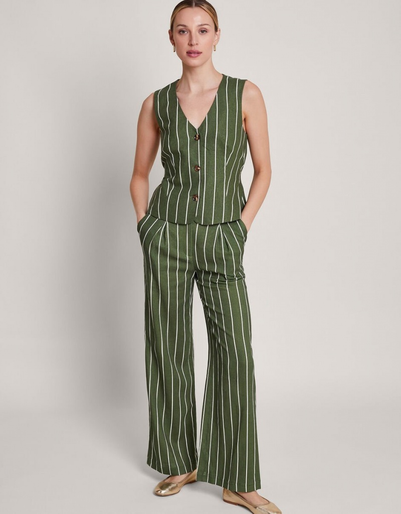 Green Women's Monsoon Susan Stripe Trousers Pants | HHM-1788