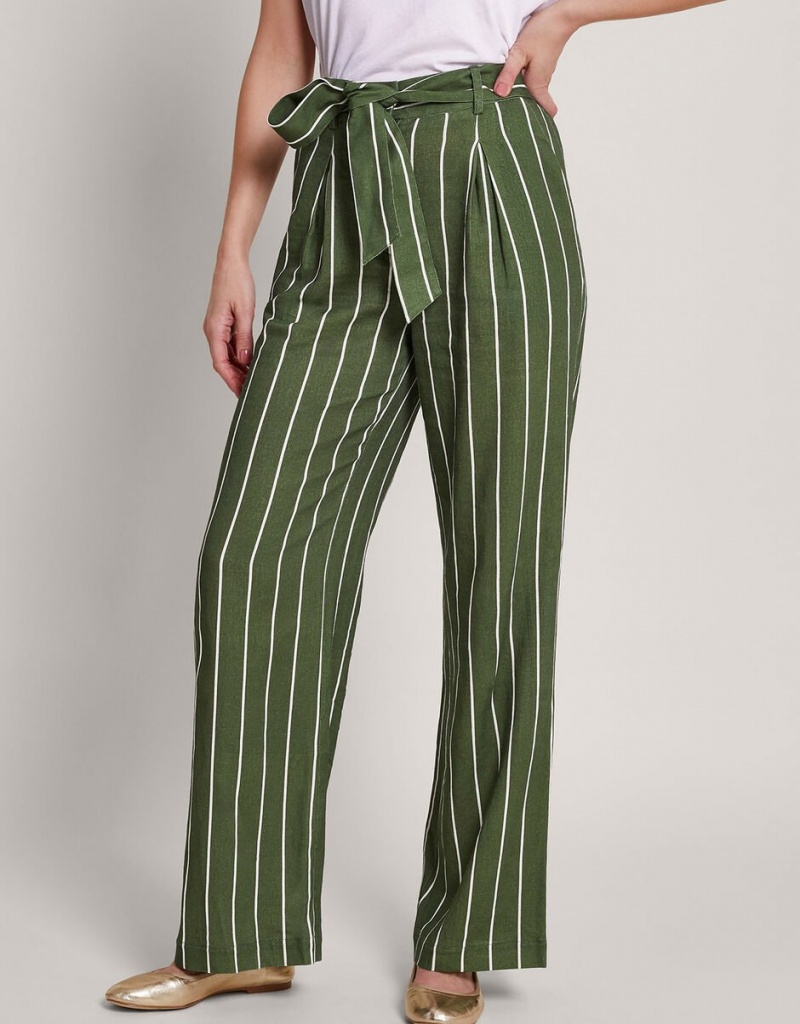 Green Women's Monsoon Susan Stripe Trousers Pants | HHM-1788