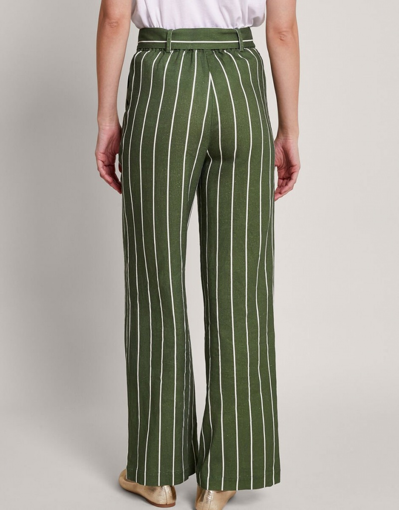 Green Women's Monsoon Susan Stripe Trousers Pants | HHM-1788