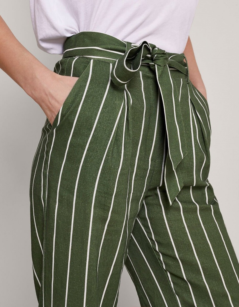 Green Women's Monsoon Susan Stripe Trousers Pants | HHM-1788