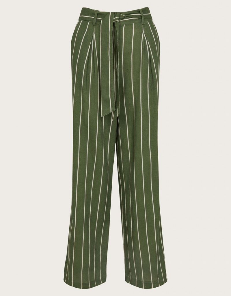 Green Women's Monsoon Susan Stripe Trousers Pants | HHM-1788