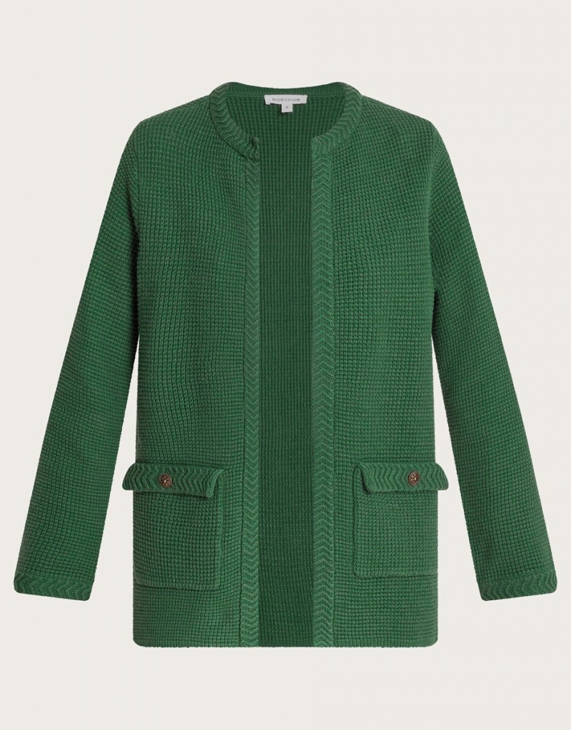 Green Women's Monsoon Tabby Textured Cardigan | BGX-1041