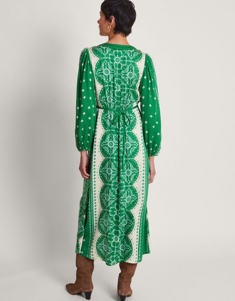 Green Women's Monsoon Tamsyn Print Tea Dress | MIQ-9367