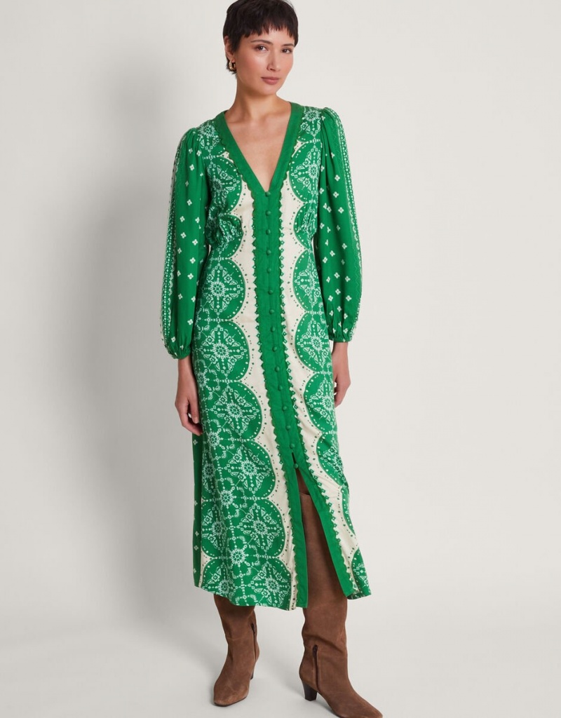 Green Women's Monsoon Tamsyn Print Tea Dress | MIQ-9367