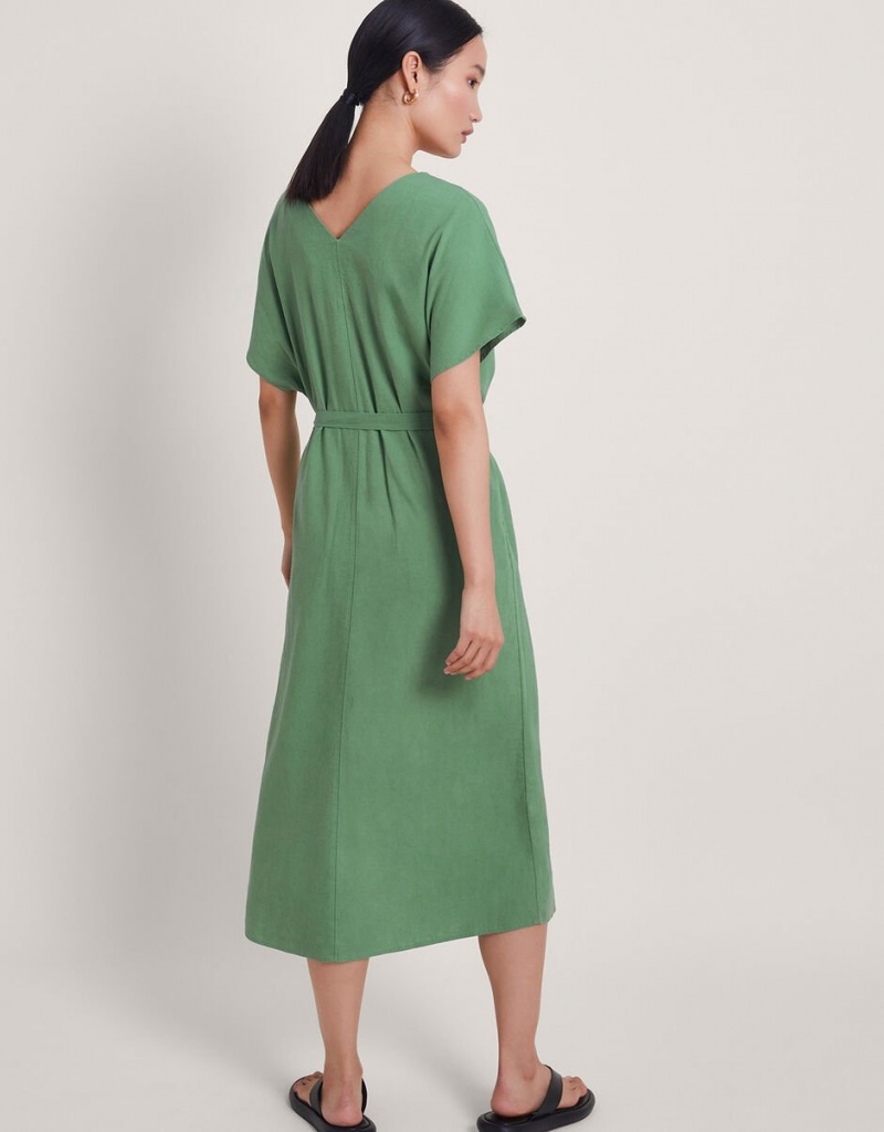 Green Women's Monsoon Verity Belt Dress | OHU-8256