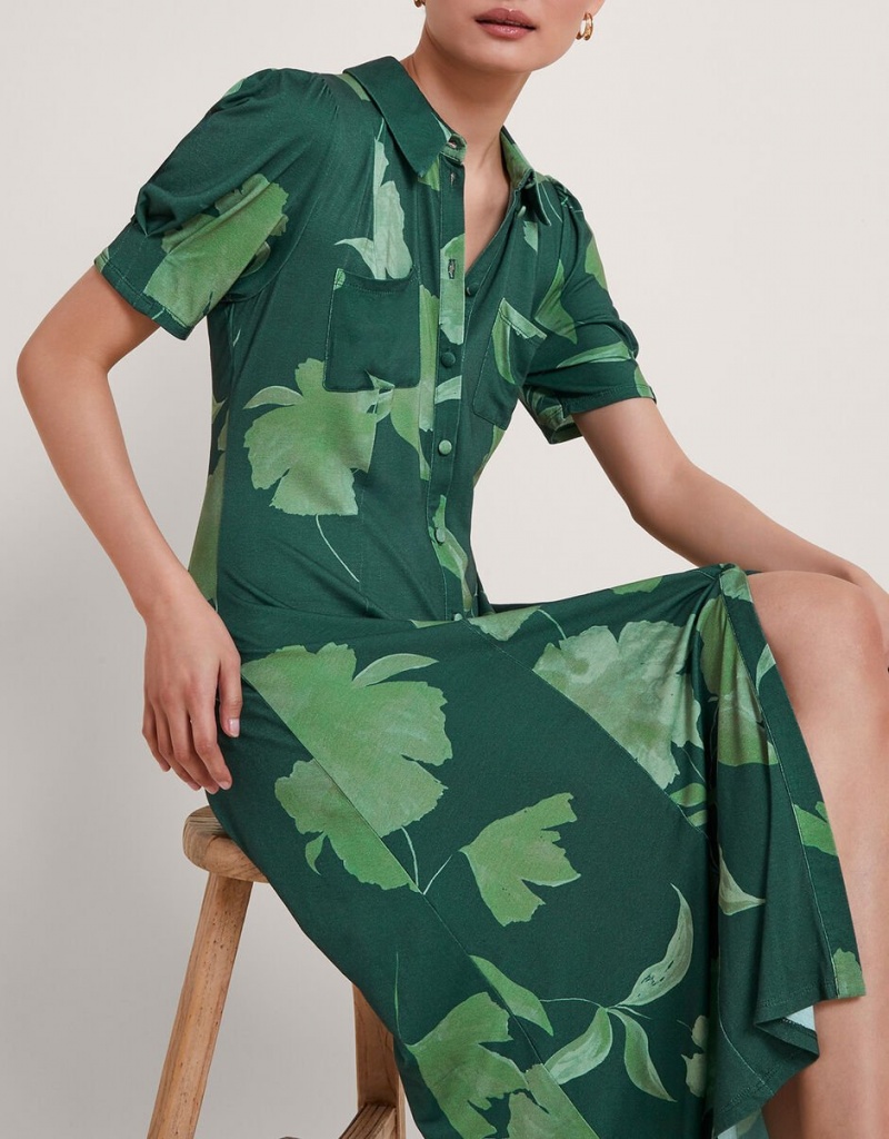 Green Women's Monsoon Zannah Print Shirt Dress | TLT-2390