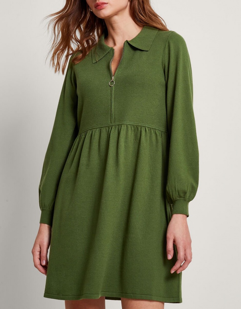 Green Women's Monsoon Zelda Zip Dress | GQI-0619