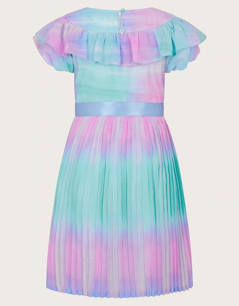 Multicolor Kids' Monsoon Ombre Pleated Dress | TTZ-3957