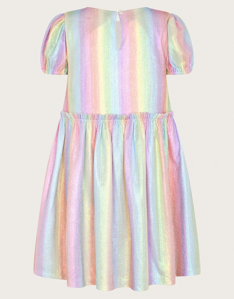 Multicolor Kids' Monsoon Rainbow Plisse Multi Dress | NYK-9597