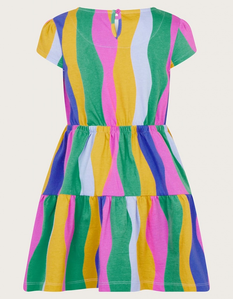 Multicolor Kids' Monsoon Wavy Stripe Tiered Dress | ZCQ-9946