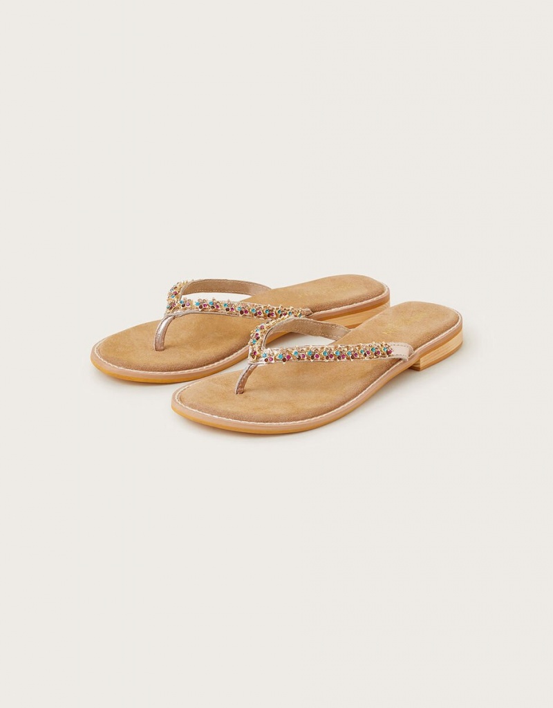 Multicolor Women's Monsoon Diamante Suede Flip Flops | ROF-3797