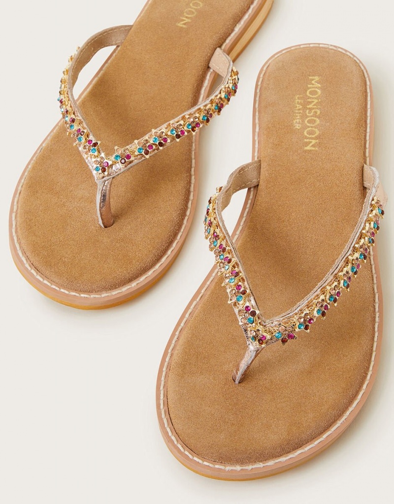 Multicolor Women's Monsoon Diamante Suede Flip Flops | ROF-3797