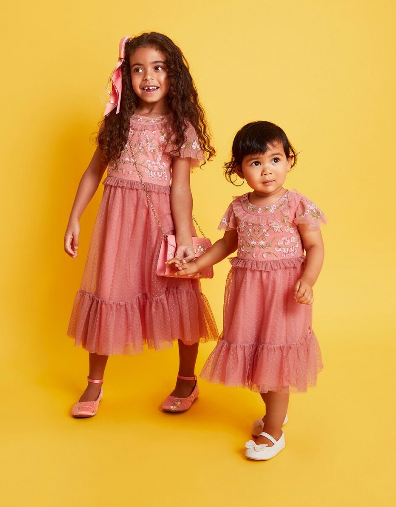 Orange Kids' Monsoon Josephine Embroidered Dress | ISK-0974