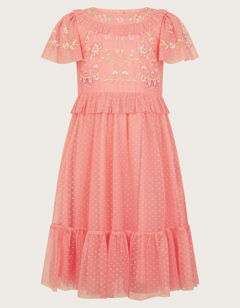 Orange Kids\' Monsoon Josephine Embroidered Dress | ISK-0974