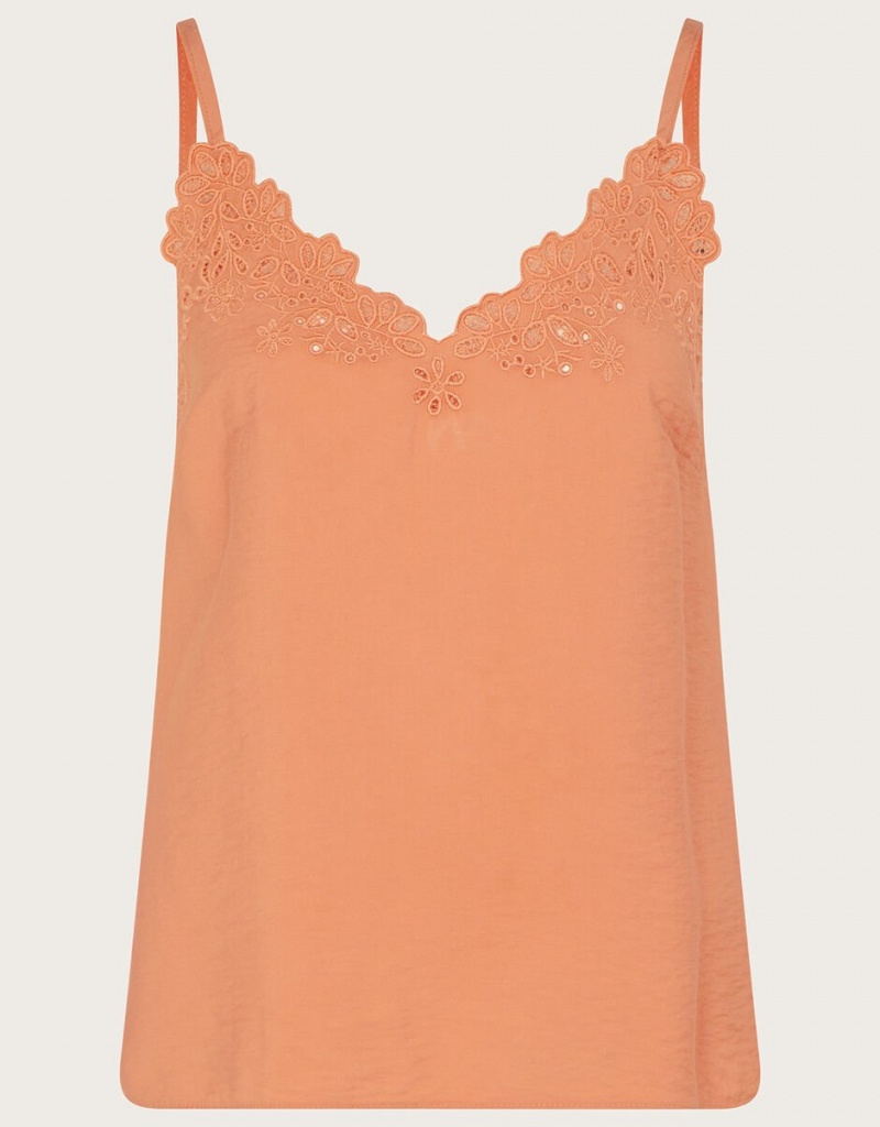 Orange Women's Monsoon Beatrice Cutwork Cami Tops | JAQ-4939