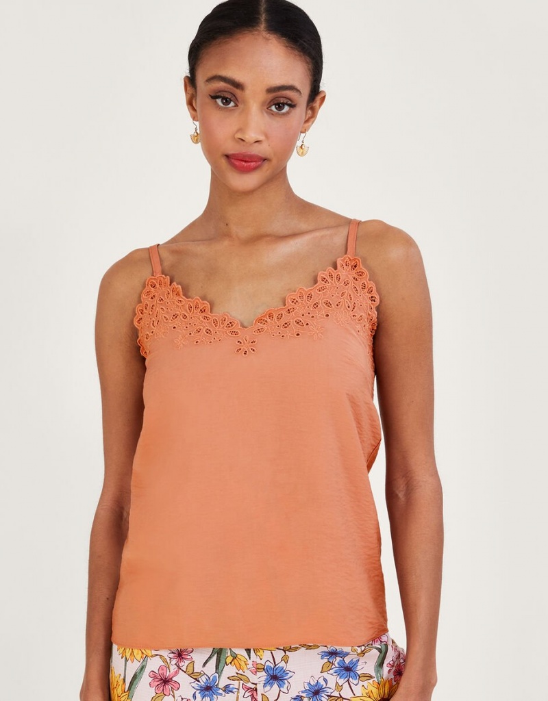 Orange Women\'s Monsoon Beatrice Cutwork Cami Tops | JAQ-4939