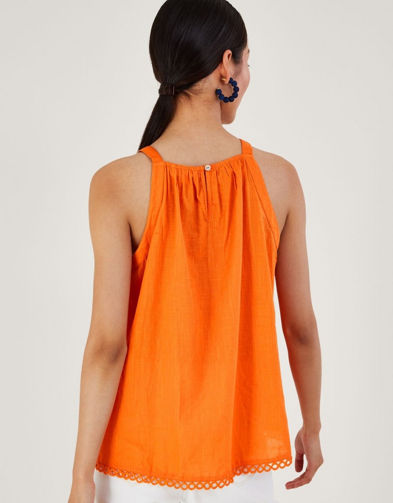 Orange Women's Monsoon Crochet Neckline Halter Tops | TPE-9851