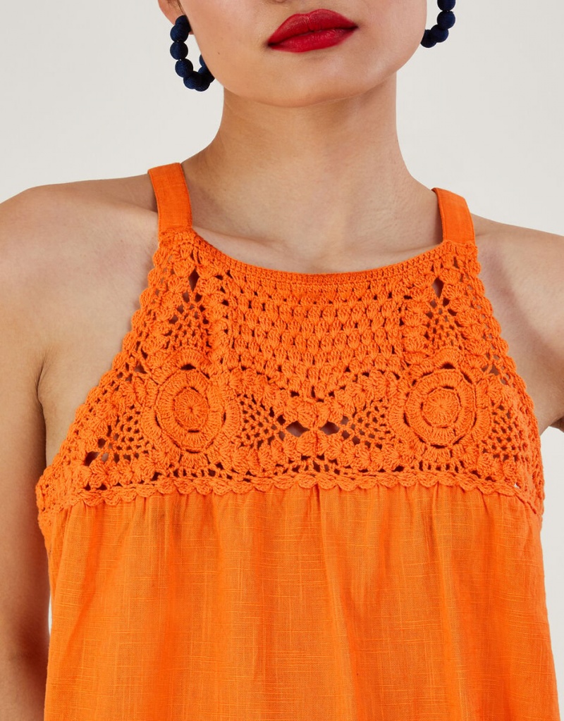 Orange Women's Monsoon Crochet Neckline Halter Tops | TPE-9851