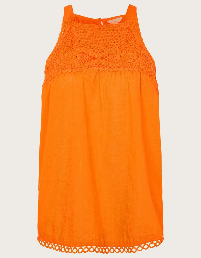 Orange Women's Monsoon Crochet Neckline Halter Tops | TPE-9851