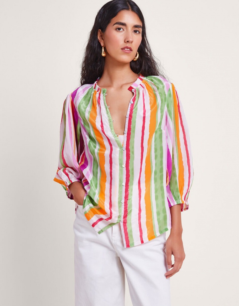 Orange Women's Monsoon Elsie Stripe Blouse | UPY-2651