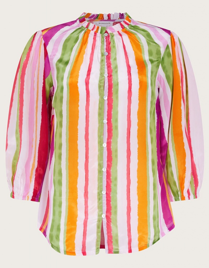 Orange Women's Monsoon Elsie Stripe Blouse | UPY-2651