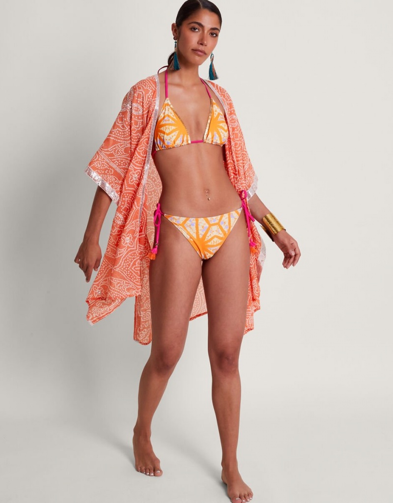 Orange Women's Monsoon Embellished Bandhani Cover-Up Swimwear | ZGV-5590