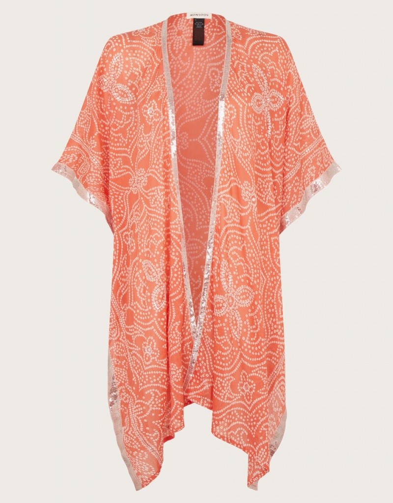 Orange Women's Monsoon Embellished Bandhani Cover-Up Swimwear | ZGV-5590