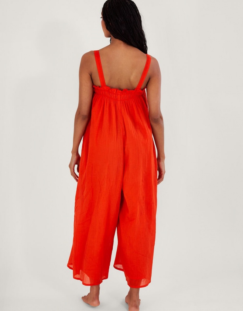 Orange Women's Monsoon Eve Plain Romper Jumpsuit | WFO-8482