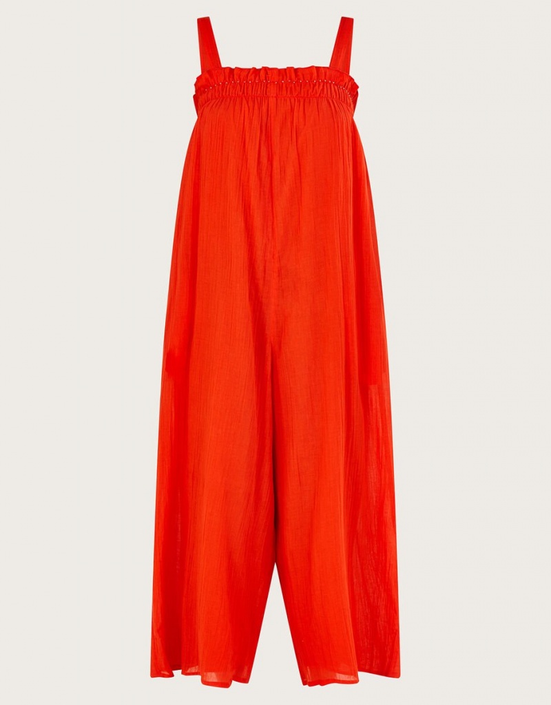 Orange Women's Monsoon Eve Plain Romper Jumpsuit | WFO-8482