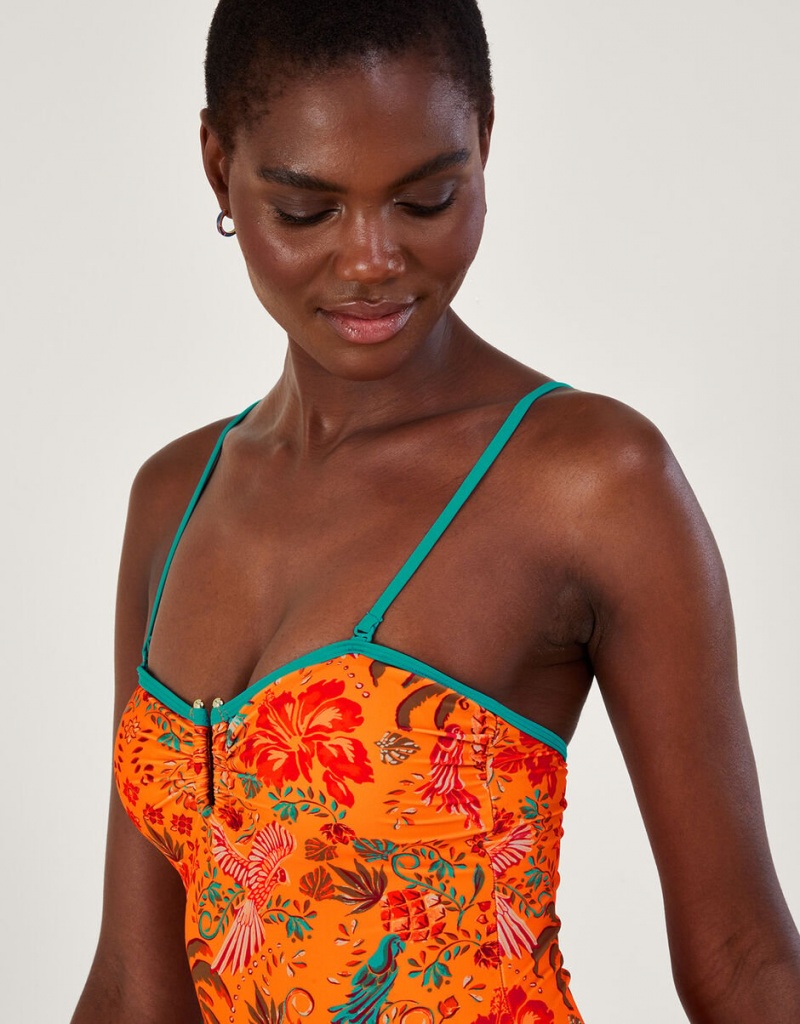 Orange Women's Monsoon Palm Print Swimsuit in Recycled Polyester Orange Swimwear | TJX-2830