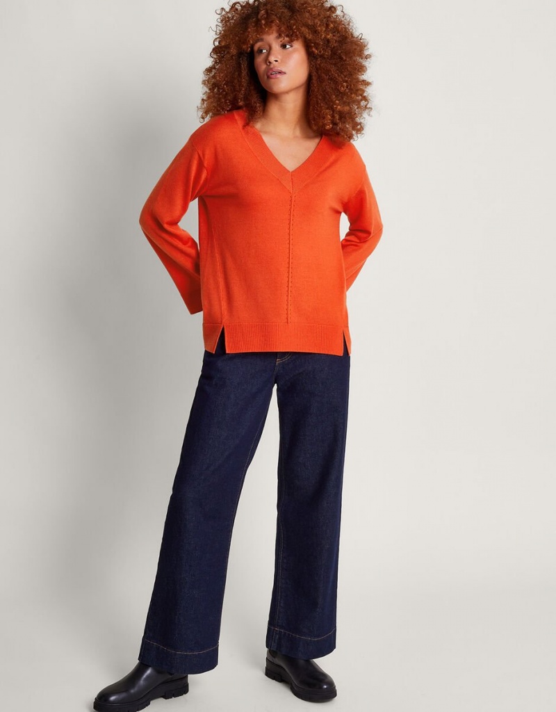 Orange Women's Monsoon Vida V-Neck Sweaters | GLW-3912