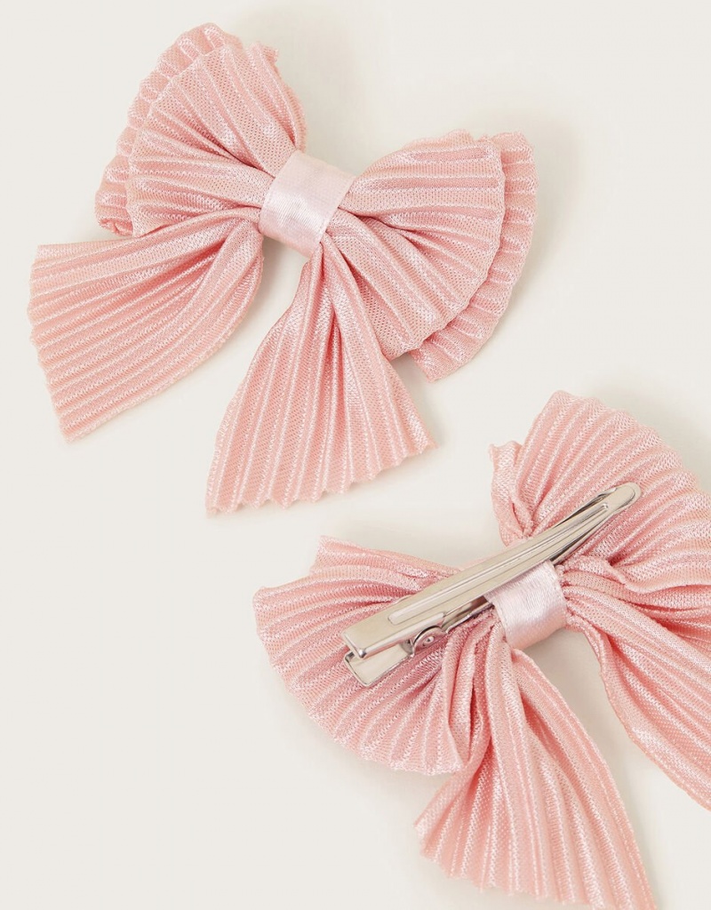 Pink Kids' Monsoon 2-Pack Katy Pleat Bow Clips Hair Accessories | LJK-6528