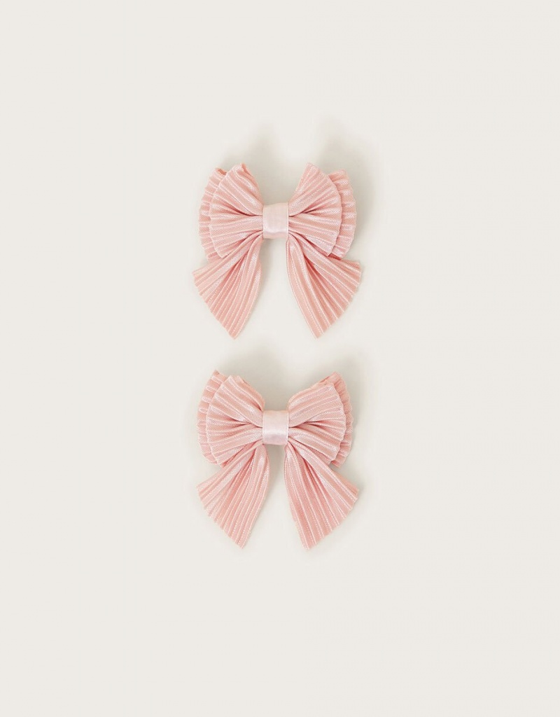 Pink Kids\' Monsoon 2-Pack Katy Pleat Bow Clips Hair Accessories | LJK-6528