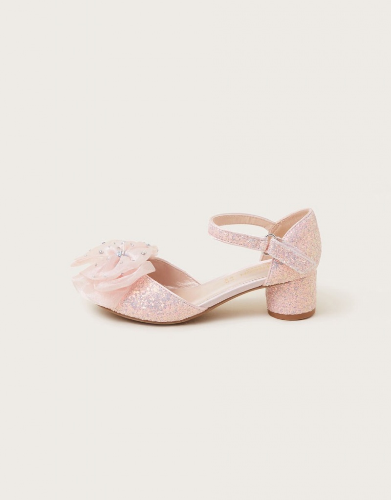 Pink Kids' Monsoon Cindy Glitter Diamante Two-Part Heels | RGB-9036