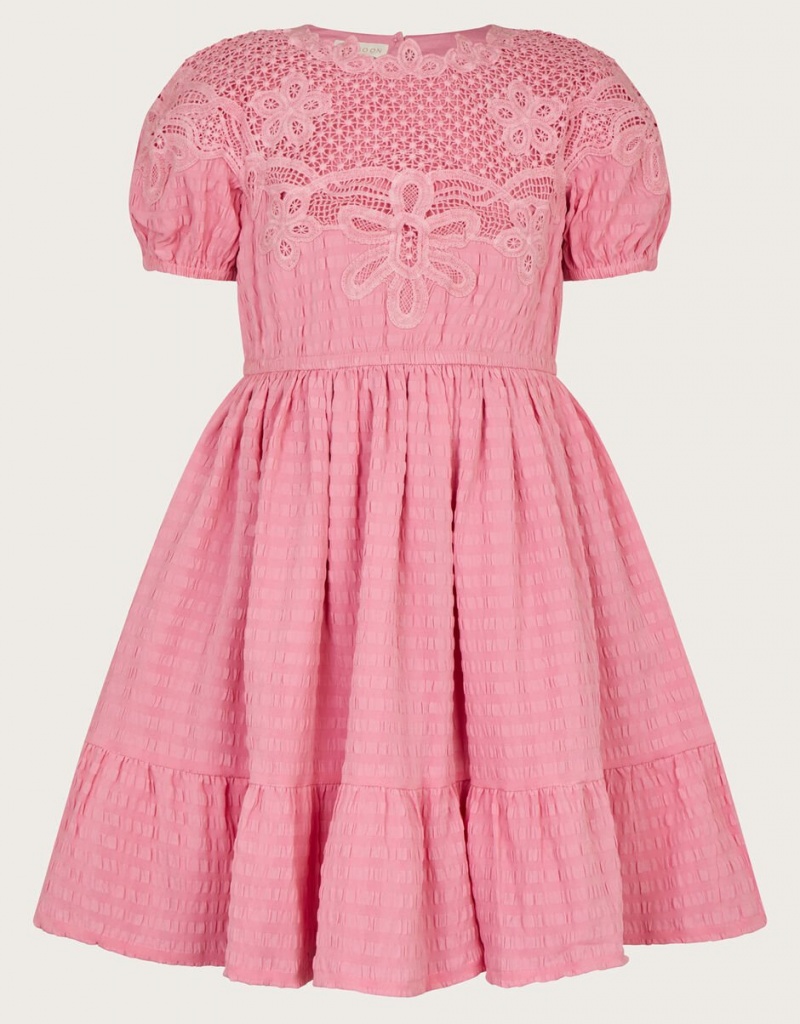 Pink Kids\' Monsoon Crochet Woven Dress | HHH-5349