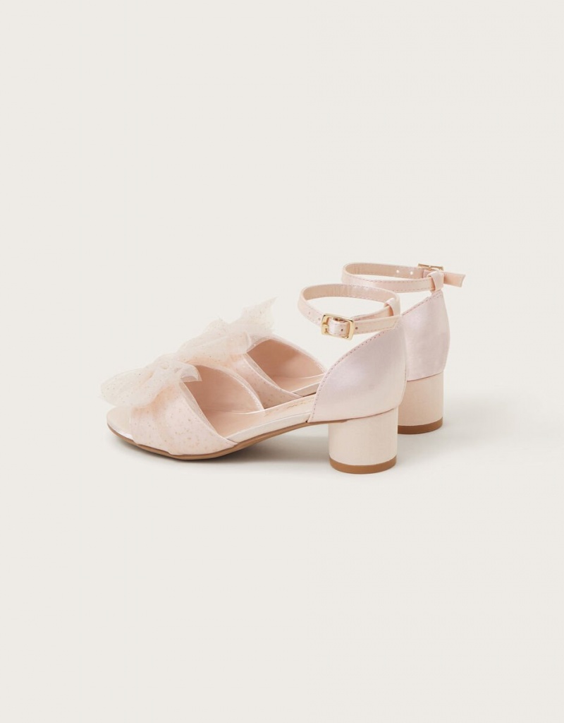 Pink Kids' Monsoon Glitter Tulle Bow Heels | HYK-3601