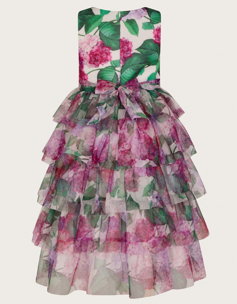 Pink Kids' Monsoon Hydrangea Scuba Ruffle Dress | VGE-1069