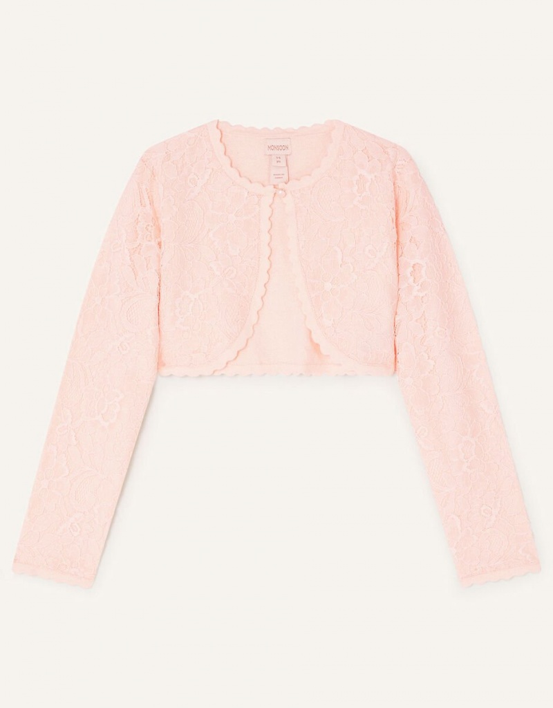 Pink Kids\' Monsoon Lace Cardigan | OKX-5394