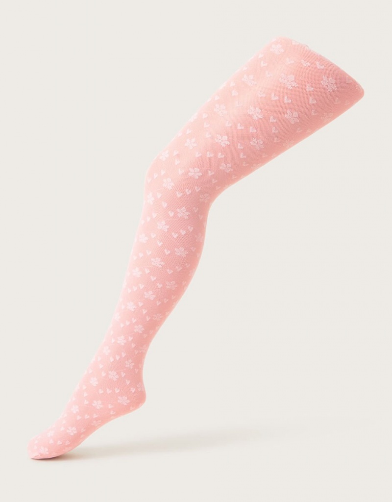 Pink Kids' Monsoon Lacey Love Heart Tights | DRP-0878