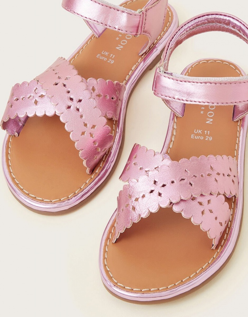 Pink Kids' Monsoon Leather Cutwork Sandals | BNS-8879