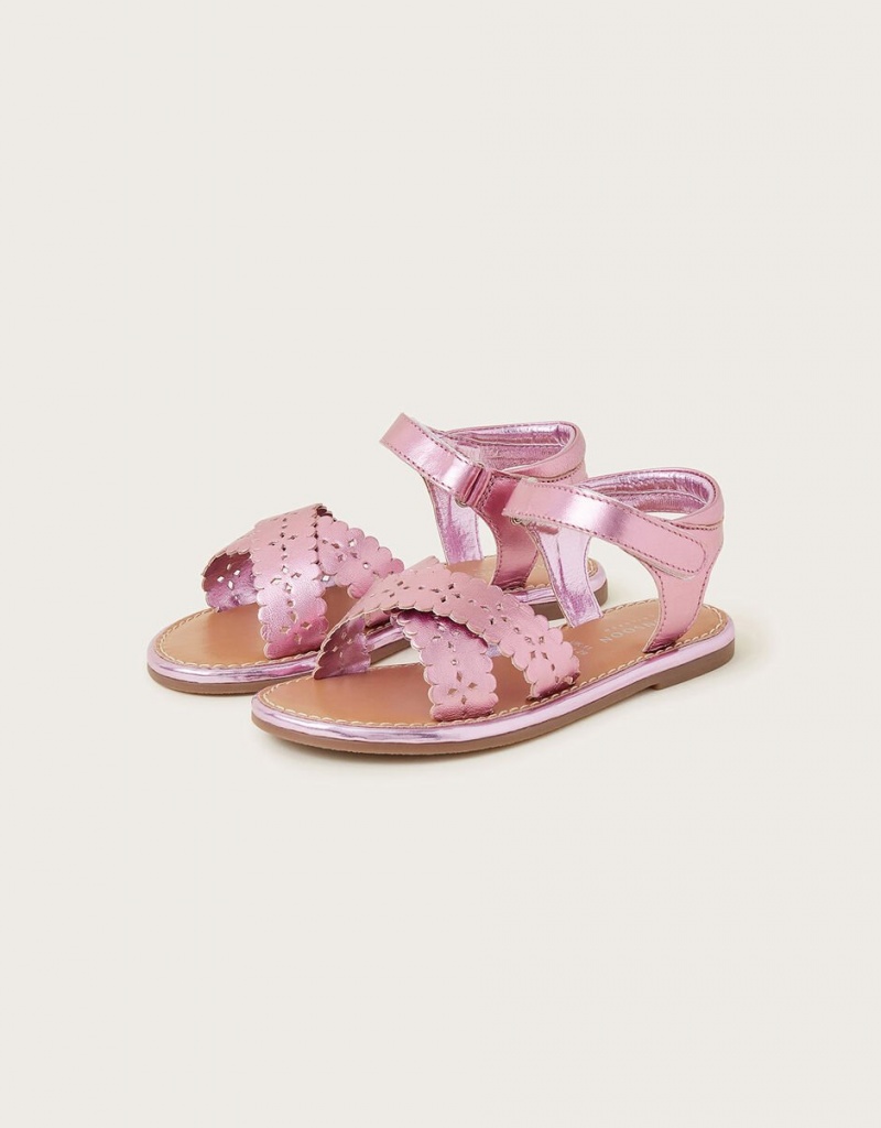 Pink Kids\' Monsoon Leather Cutwork Sandals | BNS-8879