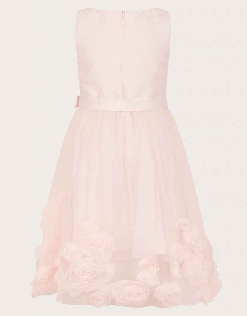 Pink Kids' Monsoon Misty 3D Roses Detachable Belt Dress | SGS-1648