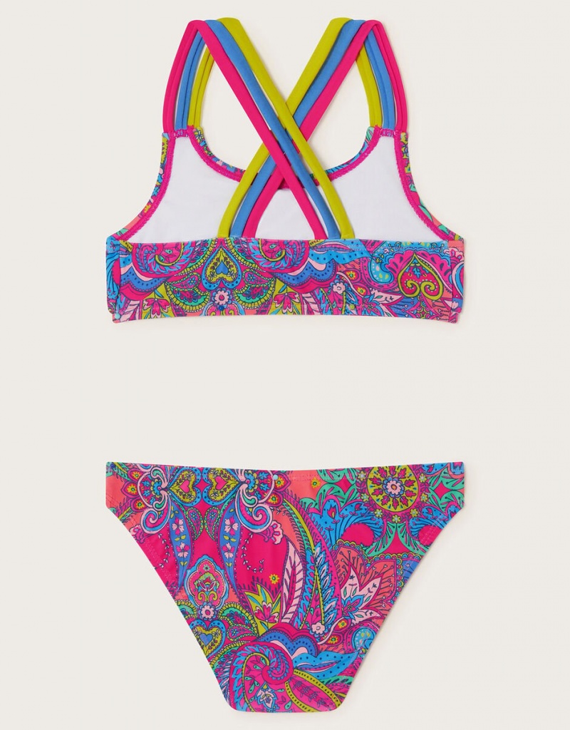 Pink Kids' Monsoon Paisley Frill Bikini Set Swimwear | RLT-6789