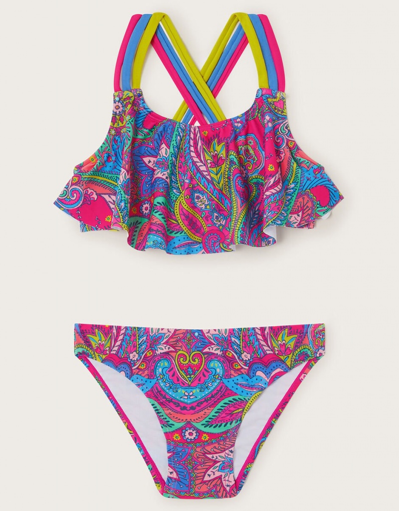 Pink Kids\' Monsoon Paisley Frill Bikini Set Swimwear | RLT-6789