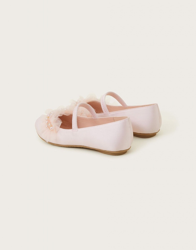 Pink Kids' Monsoon Ruffle Net Ballerina Flats | HWW-0837