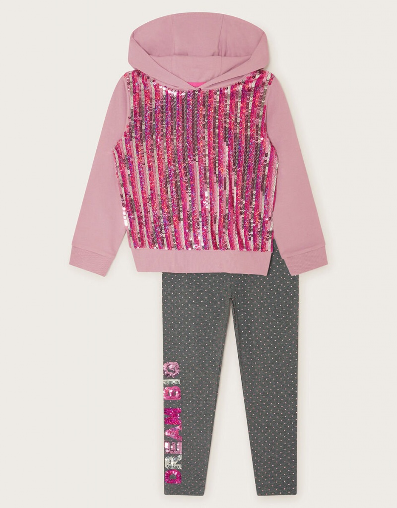 Pink Kids\' Monsoon Sequin and Leggings Set Hoodie | BIP-7626