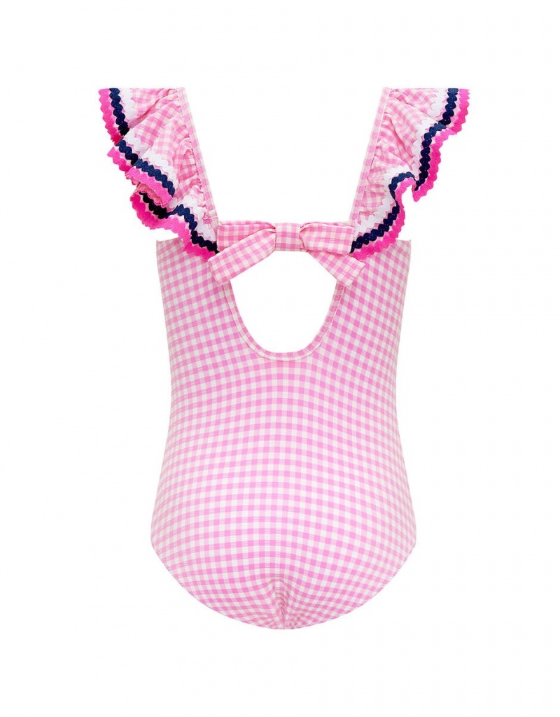 Pink Kids' Monsoon Sunuva Gingham Swimsuit Swimwear | UZA-2684