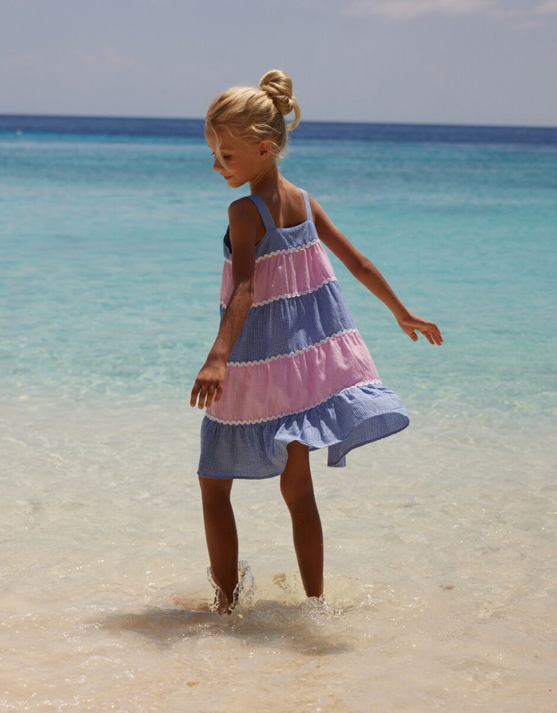 Pink Kids' Monsoon Sunuva Gingham Tiered Dress | MRT-8776