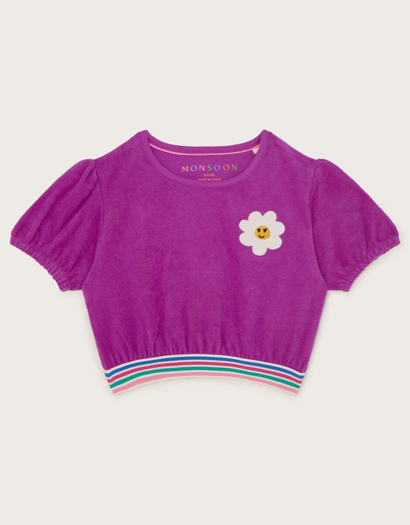 Pink Kids' Monsoon Towelling Puff Sleeve Tops | EBD-2112