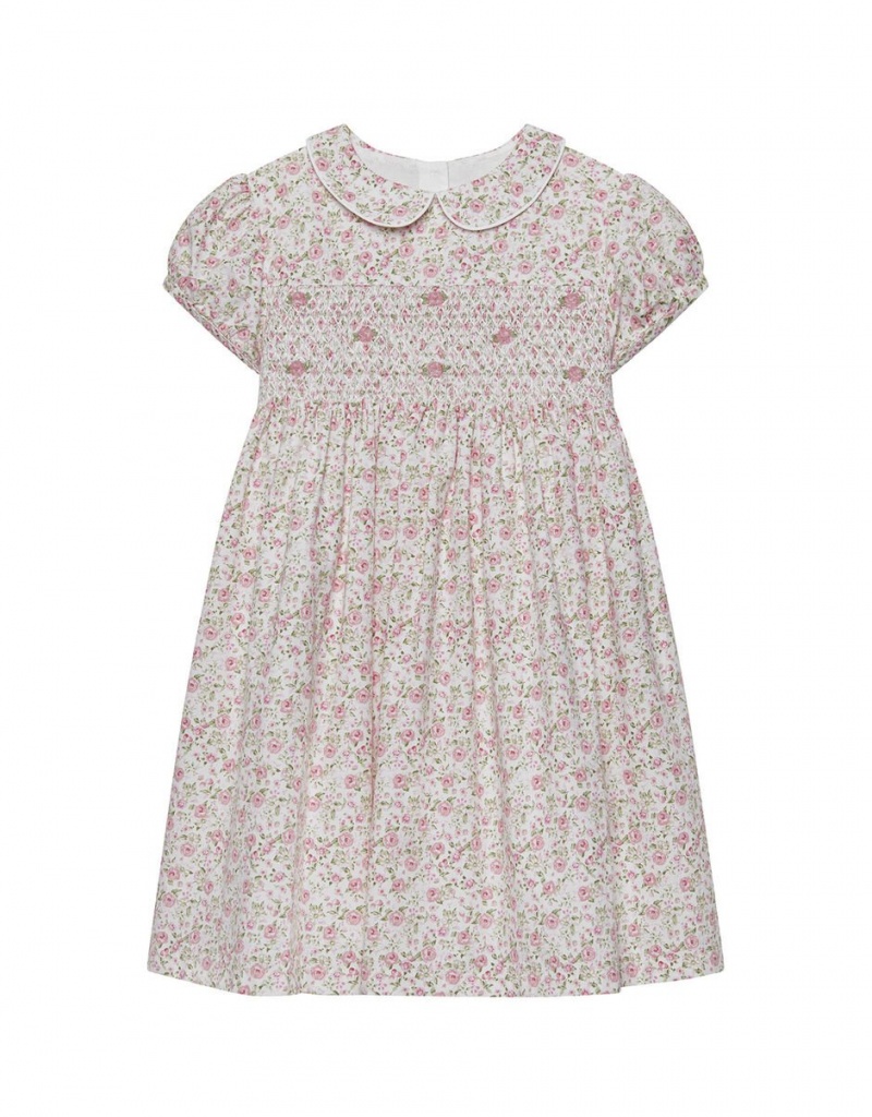 Pink Kids' Monsoon Trotters Rose Print Smock Dress | BQF-5007